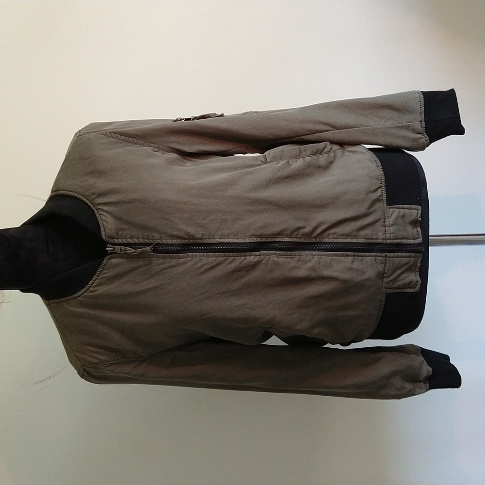 Cielo Basic outerwear jacket dark olive green with black trim neck and cuffs…